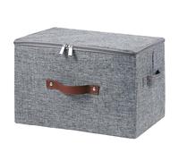 VinneGenzz Storage Bin with Zipper Lid, Cotton Linen Fabric, Large (Gray)