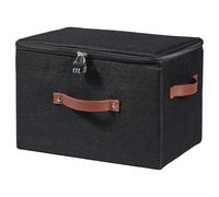VinneGenzz Storage Bins Boxes with Zipper Lid Combination Lock PU Leather Handles Cotton Linen Fabric Lidded Lockable Baskets Foldable Washable Closet Shelf Organizer Container (Black, Large)