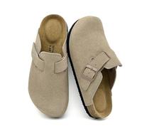 vinnercoco Genuine Suede Clogs for Women-Arch Support Cork Footbed Mules Memory Foam Potato Shoes Slip On Comfort Sandals with Adjustable Buckle, Khaki, 4 UK