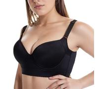 vinnercoco Push Up Sports Bras for Women, Full Coverage Fat Smoothing Bra,Womens Uplift Underwire Bras for Big Bust, Black, 46