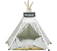Vinnykud Pets Teepee Dogs Tent Stripes Removable and Washable Cats Tents Dog/Cat Bed Play House With Cushion (Gray, L:60x60x70cm)