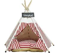 Vinnykud Pets Teepee Dogs Tent Stripes Removable and Washable Cats Tents Dog/Cat Bed Play House With Cushion (Red, M:50x50x60cm)