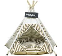 Vinnykud Pets Teepee Dogs Tent Stripes Removable and Washable Cats Tents Dog/Cat Bed Play House With Cushion (COFFEE, S:40x40x50cm)