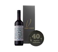 Vino Coco 40th Birthday Red Wine Gift Set - Malbec with "40 Aged to Perfection" Engraved Slate Coaster - 40th Birthday Red Wine Gift Hamper with Premium Magnetic Gift Box