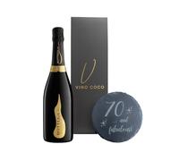 Vino Coco 70th Birthday Prosecco Gift Set - Bottega Prosecco with "70 & Fabulous" Engraved Slate Coaster - 70th Birthday Prosecco Gift Hamper with Premium Magnetic Gift Box