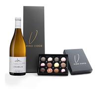 Vino Coco Chablis White Wine & 12 Luxury Chocolate Truffles Gift Set - White Wine Gift Hamper with Premium Magnetic Gift Box - Luxury Wine Gift for Birthday, Wedding, Anniversary, Father's Day