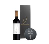 Vino Coco Father's Day Red Wine Gift Set for Dads | Malbec Red Wine & "Dad's Wine" Engraved Slate Wine Coaster - 13% ABV