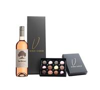 Vino Coco Grenache Rose Wine & 12 Luxury Chocolate Truffles Gift Set - Rosé Wine Gift Hamper with Premium Magnetic Gift Box - Luxury Rosé Wine Gift for Birthday, Wedding, Anniversary, Congratulations