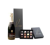 Vino Coco Lanson Champagne & 12 Luxury Chocolate Truffles Gift Set - Lanson Champagne Gift Hamper with Premium Magnetic Gift Box - Luxury Gift for Birthday, Wedding, Anniversary, Congratulations Gift