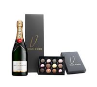 Vino Coco Moët & Chandon Champagne & 12 Luxury Chocolate Truffles Gift Set - Champagne Gift Hamper with Premium Magnetic Gift Box - Luxury Gift for Birthday, Wedding, Anniversary, Congratulations Gift