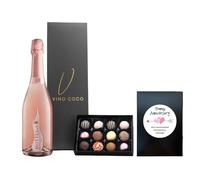 Vino Coco Personalised "Happy Anniversary" Pink Bottega Prosecco Gift Set | Rosé Bottega Prosecco Gift Set with 12 Luxury Chocolate Truffles - 11% ABV