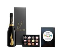 Vino Coco Personalised "Happy Birthday" Bottega Prosecco Gift Set | Bottega Prosecco Gift Set with 12 Luxury Chocolate Truffles - 11% ABV