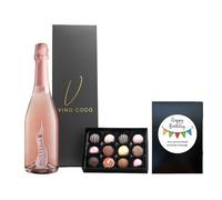 Vino Coco Personalised Happy Birthday Pink Bottega Prosecco Gift Set | Rosé Bottega Prosecco Gift Set with 12 Luxury Chocolate Truffles - 11% ABV