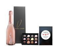 Vino Coco Personalised Valentine's Day Pink Bottega Prosecco Gift Set | Rosé Bottega Prosecco Gift Set with 12 Luxury Chocolate Truffles - 11% ABV