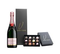 Vino Coco Pink Moët & Chandon Champagne & 12 Luxury Chocolate Truffles Gift Set - Champagne Gift Hamper with Premium Magnetic Gift Box - Luxury Gift for Birthday, Wedding, Anniversary, Congratulations