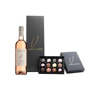Vino Coco Pinot Grigio Blush Wine Gift Set | Pinot Grigio Rosé Gift Set with 12 Luxury Chocolate Truffles - 12% ABV