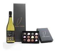 Vino Coco Sauvignon Blanc White Wine & 12 Luxury Chocolate Truffles Gift Set - White Wine Gift Hamper with Premium Magnetic Gift Box - Luxury Wine Gift for Birthday, Wedding, Anniversary, Father's Day