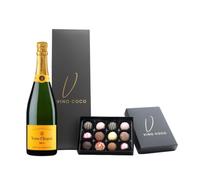 Vino Coco Veuve Clicquot Champagne & 12 Luxury Chocolate Truffles Gift Set - Champagne Gift Hamper with Premium Magnetic Gift Box - Luxury Gift for Birthday, Wedding, Anniversary, Congratulations