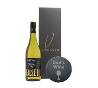 Vino Coco White Wine Gift Set for Dads | Sauvignon Blanc White Wine & "Dad's Wine" Engraved Slate Wine Coaster - 13.5% ABV