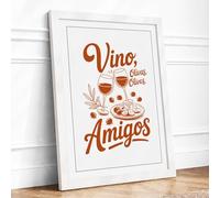 Vino Olivas Amigos Typography Framed Wall Art Print A4 White