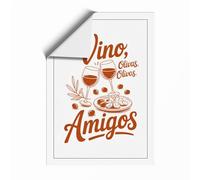 Vino, Olivas, Amigos Typography Unframed Wall Art Print A4 (29.7×21cm), Wall Decor for Living Room, Bedroom, Office & Home, Art Gift