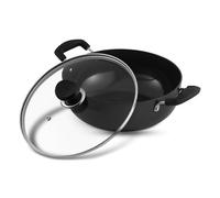 Vinod Black Pearl Hard Anodised Deep Kadai - 4.1L, 26cm Wok with Glass Lid | 3.25mm Thick Sturdy | Metal Spoon Safe | Riveted Handles | Gas Stove Compatible | Ideal for Curry Cooking & Stir Frying