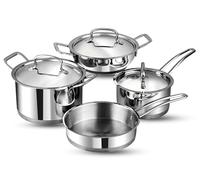 Vinod Classic Deluxe Stainless Steel Cookware Set, 4 Pc | 2.1 Litre Saucepan, 2.7 Litre Saucepot, 1.8 Litre Kadai with Lid & 20 cm Frypan | Induction Compatible - Silver