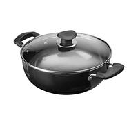 Vinod Cookware Hard Anodized Deep Kadhai with Glass Lid - Black - 1.6 Liters (1.69 Quarts) - 18cm - Small Size - Multi-Use Pot/Wok - Suitable for Indian Cooking, Sauces, Pasta, Stews, Soups