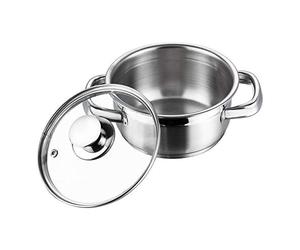Vinod Cookware Two Tone Stainless Steel Sauce Pot/Saucepan with Glass Lid - Steam Vent, Sturdy Handle Induction Bottom (14cm,1 LTR, for 1-2 People)