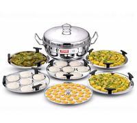 Vinod Deluxe Stainless Steel Multi Kadai 26cm with 6 Plates - Idli, Dhokla, Patra, Mini Idli Maker | Induction Compatible Steamer with Lid - Silver