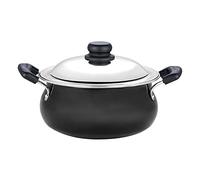 Vinod Hard Anodized Handi - Stainless Steel Lid - Mini Size - 2 Liters (2.1 Quarts) - Suitable for Biryani, Pulao, Gravies - Aluminium Pot - Riveted Handles - Non-Reactive - Metal Spoon Friendly