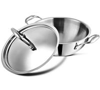 Vinod Platinum Extra Deep Stainless Steel Tri Ply Kadai Wok Saucepan Induction Friendly with Stainless Steel Lid (26 cm.Diameter-4.1 LTR.)