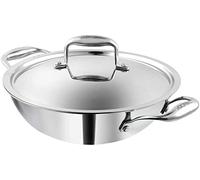 Vinod Platinum Extra Deep Stainless Steel Tri Ply Kadai Wok Saucepan Induction Friendly with Stainless Steel Lid, 24cm, 3.3 LTR