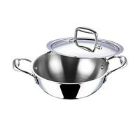 Vinod Platinum Induction Stainless Steel Tri Ply Extra DEEP Kadai Wok Saucepan | Size :- 20cms Extra Deep Kadai with Stainless Steel Lid - 1.5 LTR