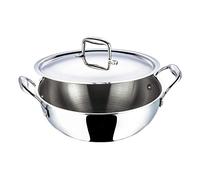 Vinod Platinum Induction Stainless Steel Tri Ply Extra DEEP Kadai Wok Saucepan | Size :- 24cms Extra Deep Kadai with Stainless Steel Lid - 3.3 LTR