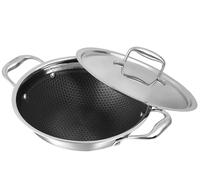Vinod Platinum SAS Pro Triply Stainless Steel Extra Deep Kadai with Lid, 3.2L, 24cm | Hybrid Non-Stick Hexa Wok | Induction Compatible | Sturdy Handles | Deep Frying & Curry Pan - Silver