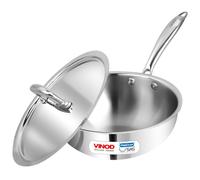 Vinod Platinum Triply Stainless Steel Deep Frypan with Stainless Steel Lid - 22 cm Diameter, with Riveted Sturdy Handle (Induction and Gas Stove
