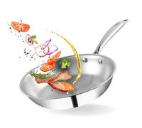 Vinod Platinum Triply Stainless Steel Frying Pan - 22 cm | Thick Bottom for Even Heat & Durability | Ideal for Frying Eggs, Sautéing & Pancakes | Induction & Gas Compatible | Scratch Resistant