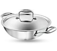 Vinod Platinum Triply Stainless Steel Kadai with Lid - 5.5L, 32 cm | 3 Layer SS Cookware Wok | Deep Cooking Pot for Sauteing & Curries | Gas & Induction Friendly | Heavy Bottom | Sturdy Handles
