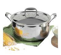 Vinod Platinum Triply Stainless Steel Stewpot with Lid, 6.8 Litre, 26 cm | Riveted Handles | Induction & Gas Stove Compatible | Deep Stockpot for stews, Curries, Soups & One-Pot Meals
