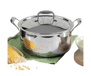Vinod Platinum Triply Stainless Steel Stewpot with Lid, 6.8 Litre, 26 cm | Riveted Handles | Induction & Gas Stove Compatible | Deep Stockpot for stews, Curries, Soups & One-Pot Meals