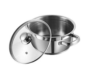 Vinod Two Tone Stainless Steel Sauce Pot/Saucepan with Glass Lid - Steam Vent, Sturdy Handle Induction Bottom (24cm,5.2 LTR,for 6-7 People)