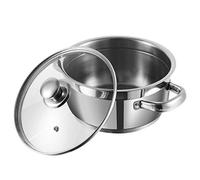 Vinod Two Tone Stainless Steel Saucepot with Glass Lid - 16cm, 1.5L | Induction & Gas Stove Compatible | Steam Vent Lid | Thick 6.2mm Base | Heat-Resistant Sturdy Handle | Ideal for 1-2 Servings