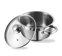 Vinod Two Tone Stainless Steel Saucepot with Glass Lid - 28cm, 8.7L | Induction & Gas Stove Compatible | Steam Vent Lid | Thick 6.2mm Base | Heat-Resistant Sturdy Handle | Ideal for 1-2 Servings