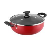 Vinod Zest Non-Stick Deep Kadai Wok with Glass Lid - 28cm, 5.5L | Deep Frying & Curry Cooking Pot | 3mm Thick 3-Layer Coating | Induction & Gas Compatible | Metal Spoon Friendly | Riveted Handle