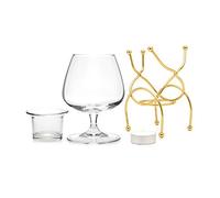 Vinology Brandy Warmer Set - Gold Brandy Glass & Warmer Stand with Tealight | Deluxe Brandy & Cognac Warming Set | Bar Originale