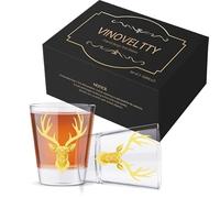 Vinoveltty Deer Shot Glasses Set of 2, Deer Hunting Gifts for Hunters, Fathers Day Christmas Birthday Gifts for Men Dad Women, 2oz Stag Shot Glasses