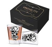 Vinoveltty Skull Shot Glasses Set of 2, Skull Gifts for Men Women Goth Lovers, Fathers Day Halloween Christmas Birthday Gifts for Dad Brother Husband, 2oz