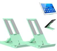 VINPAM Foldable Portable iPad Stand, Adjustable Tablet Holder for 4-13 Inch Devices - Ergonomic Desk Accessories Compatible with iPad 10.9-12.9, iPhone 15 Pro Max, Galaxy Tab, Switch (Green 2pcs)