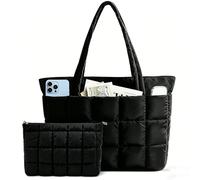 VINPAM Work Tote for Women with Compartments, 15.6 Inch Puffer Tote Bag, Premium Lightweight Quilted Laptop Handbag - Durable & Stylish for College Shopping Gym Travel
